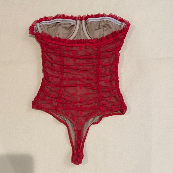 Wyn Bodysuit in Red — Sheer Polka Dot - Picture 4 of 5